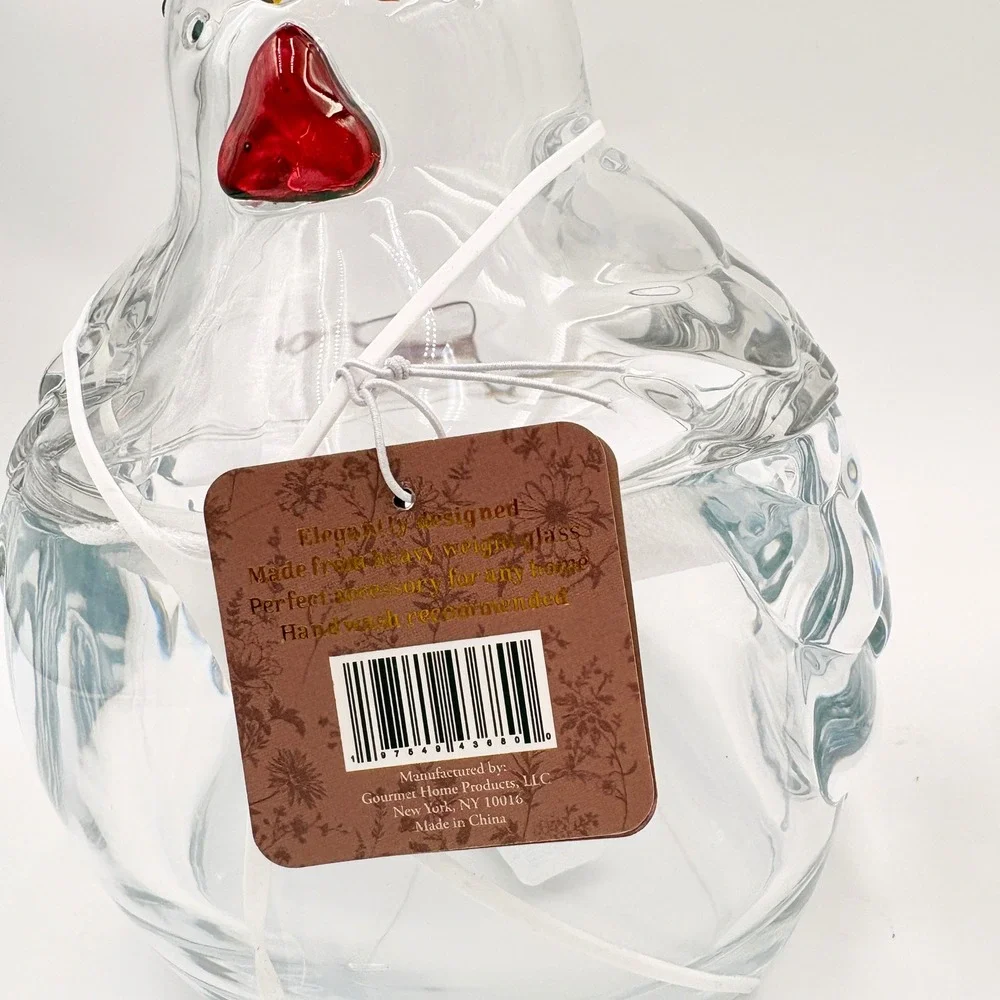 Gourmet Kitchen Glass Chicken Jar Set of 2 Clear Hen Canisters Farmhouse Decor